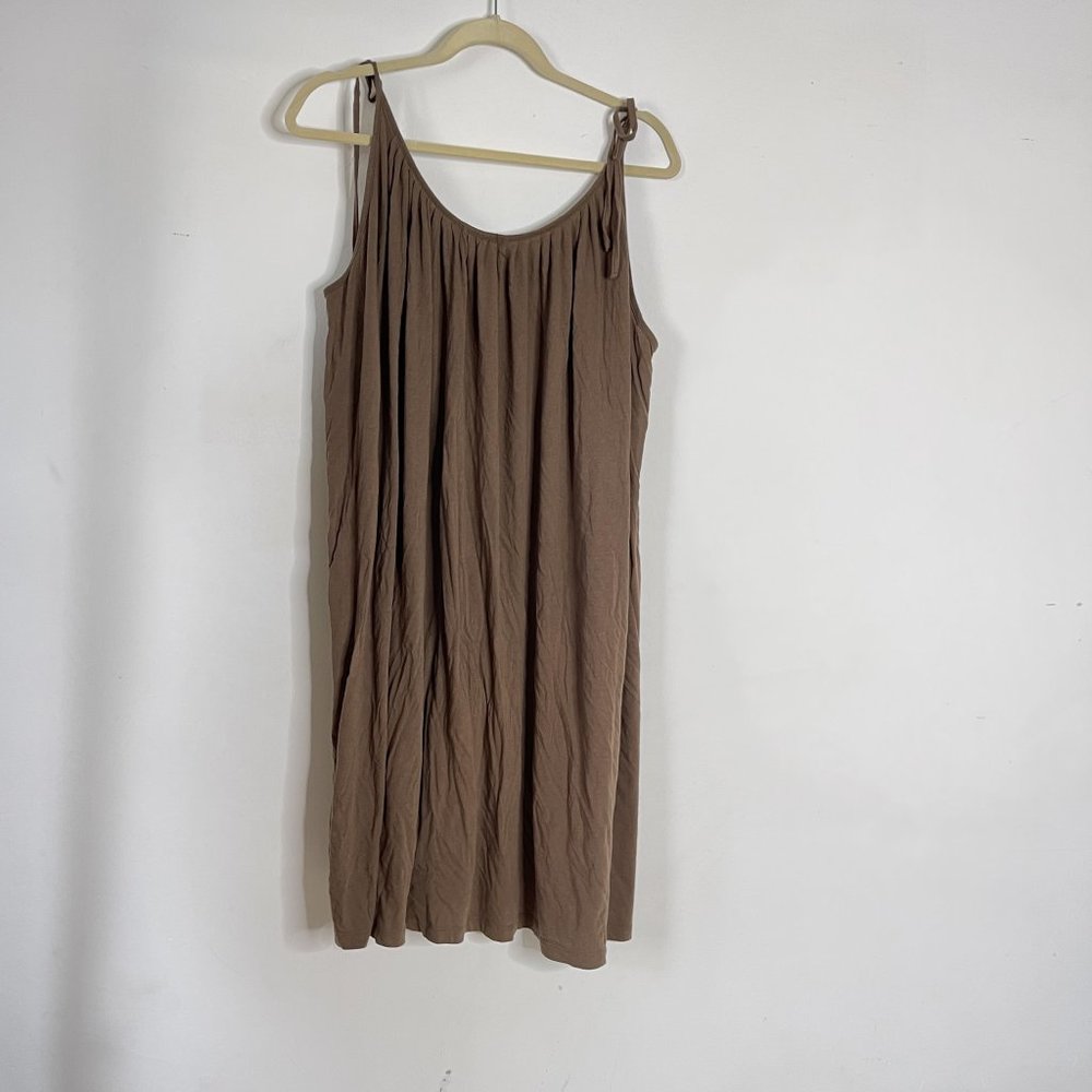 Wood Wood Lagenlook Sleeveless Tie Shoulder Pleated Midi Dress in Brown Size M - Picture 2 of 7